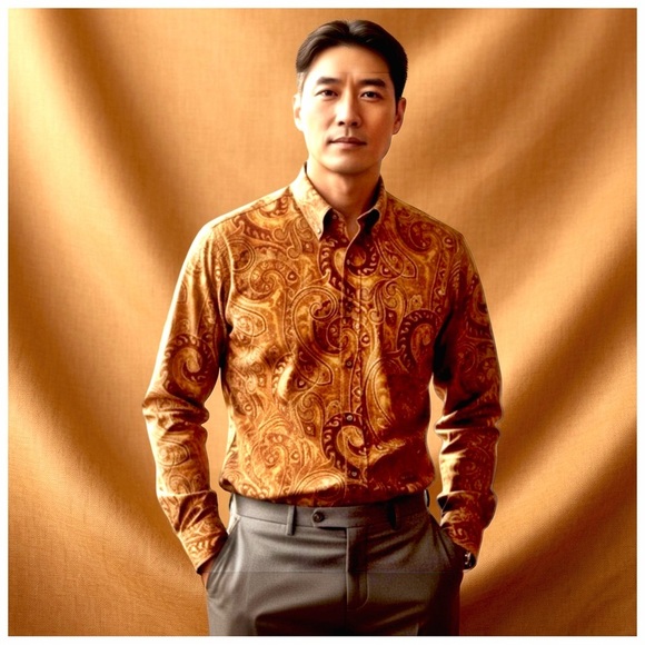 Polo Ralph Lauren Custom Fit Paisley Shirt XL | Gold Baroque Print - Picture 7 of 9